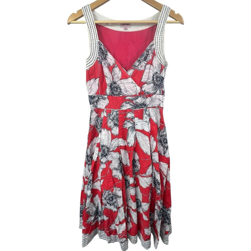 Phase Eight Red Floral Sleeveless Midi Dress Size US 8 UK 10 Retro